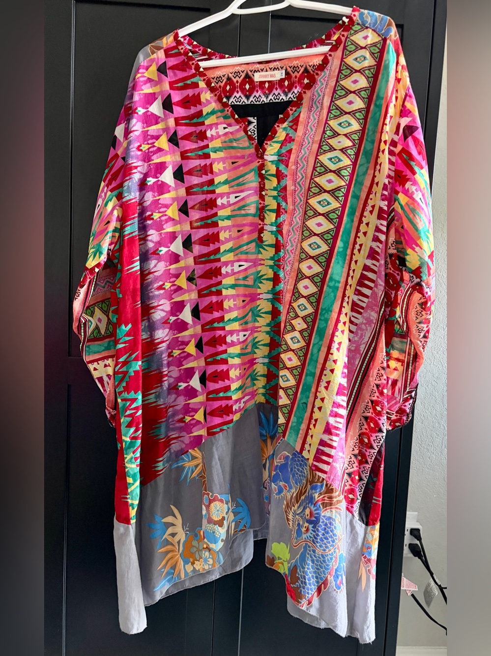 Johnny Was 2X Multicolor Aztec Dragon Print 100% Cotton Tunic NWOT